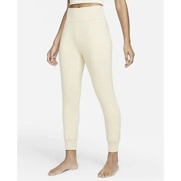 Nike Yoga Flow Slim Fit 7/8 Mid Rise Cream Jogger Sweatpants S - Picture 1 of 4